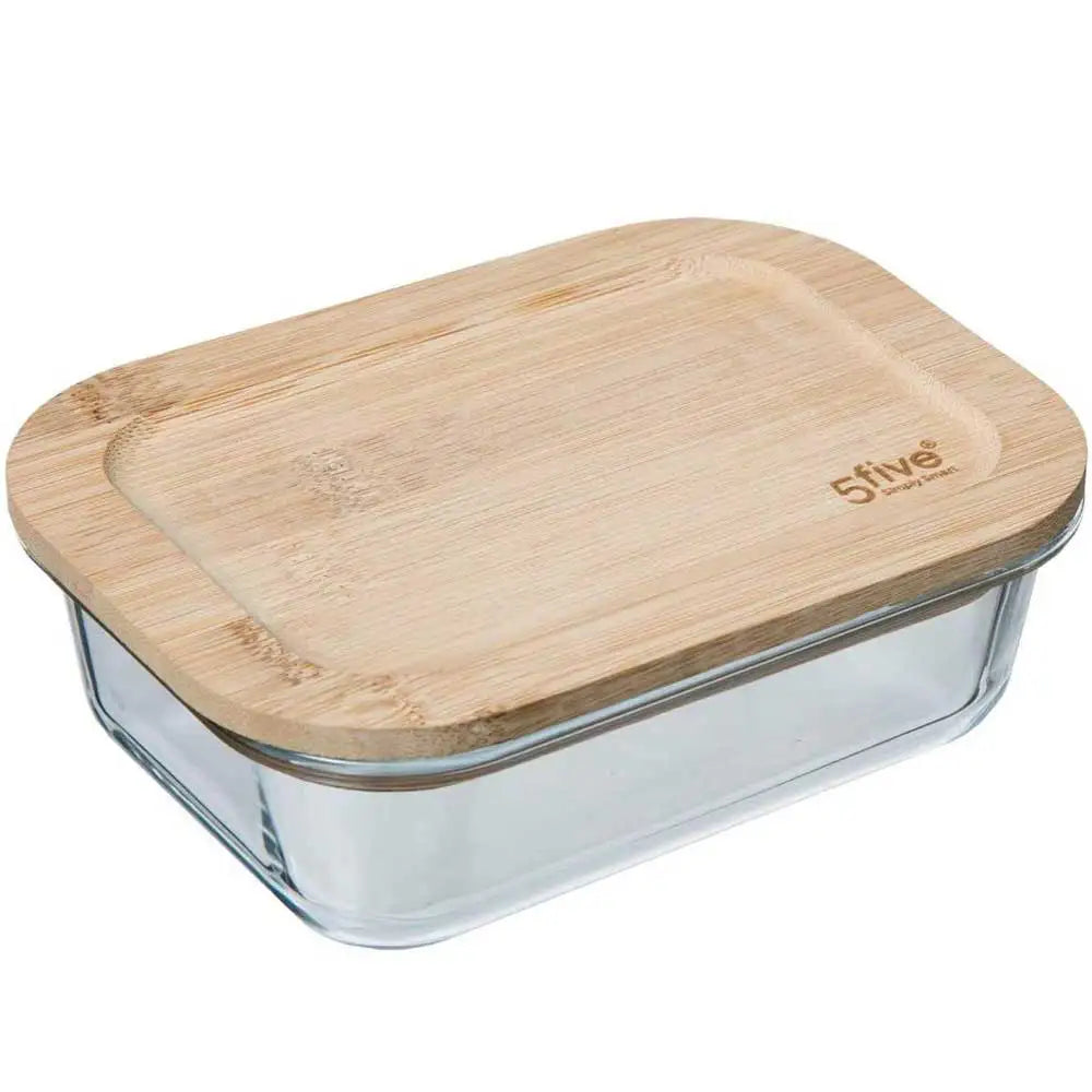 Rechteckige Glasbox 0,5L mit Bambusdeckel - Spülmaschinengeeignet